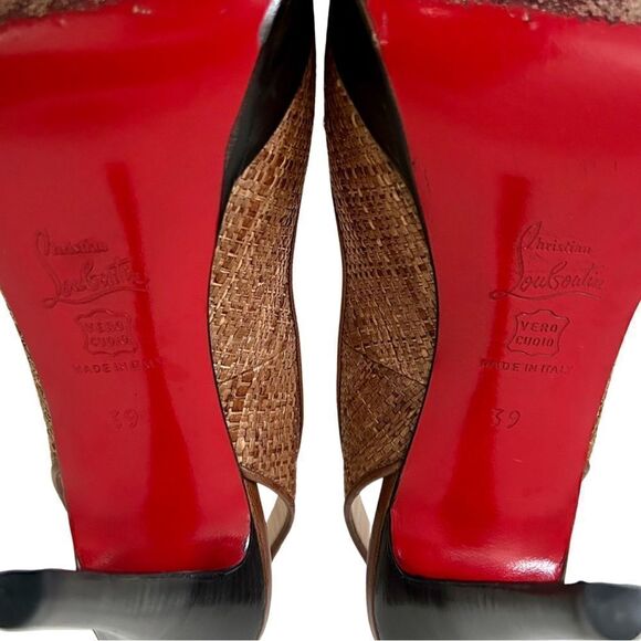 Christian Louboutin Raffia and Leather Yoyo Slingback Heels Brown Sz 39 - Picture 12 of 12